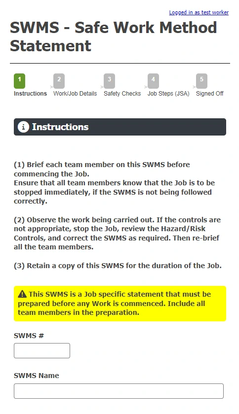 Screenshot of SWMS/SSSP form